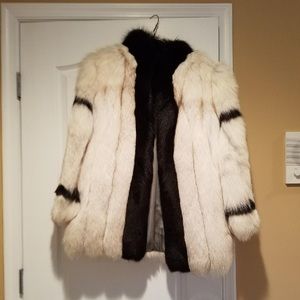 Black and white fox fur coat